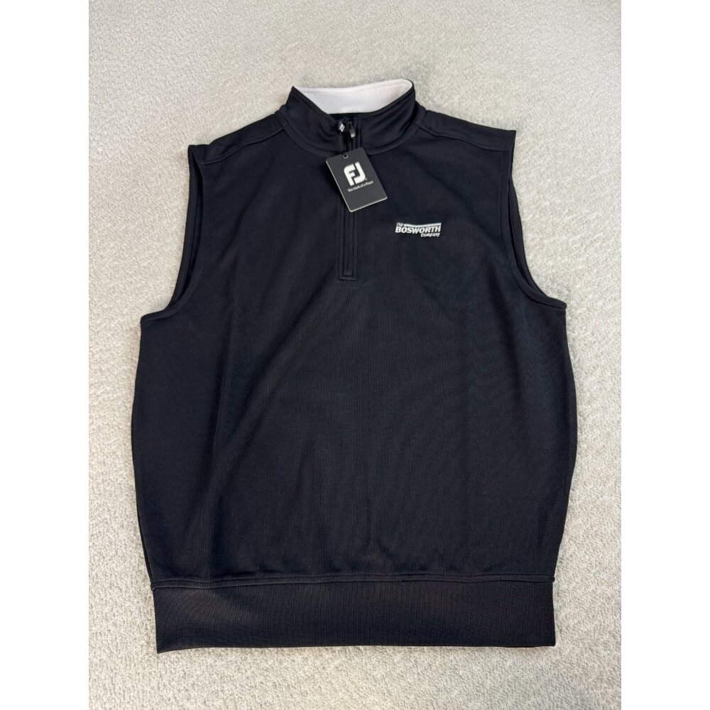 NWT FootJoy Embroidered Mens Flatback Rib Vest Zip Black Medium